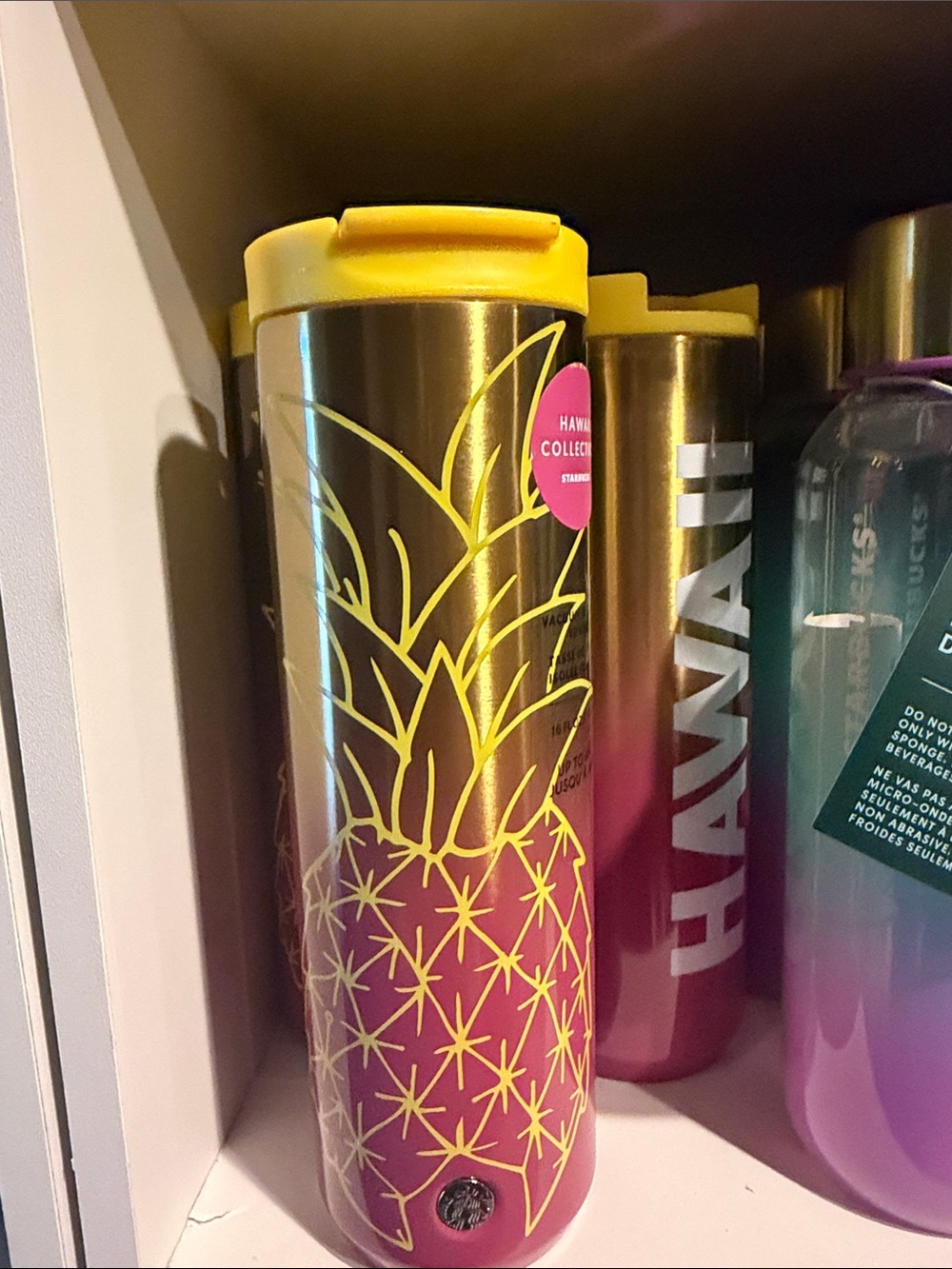 Starbucks Yellow Lid Pineapple Tumbler with Pink Ombre